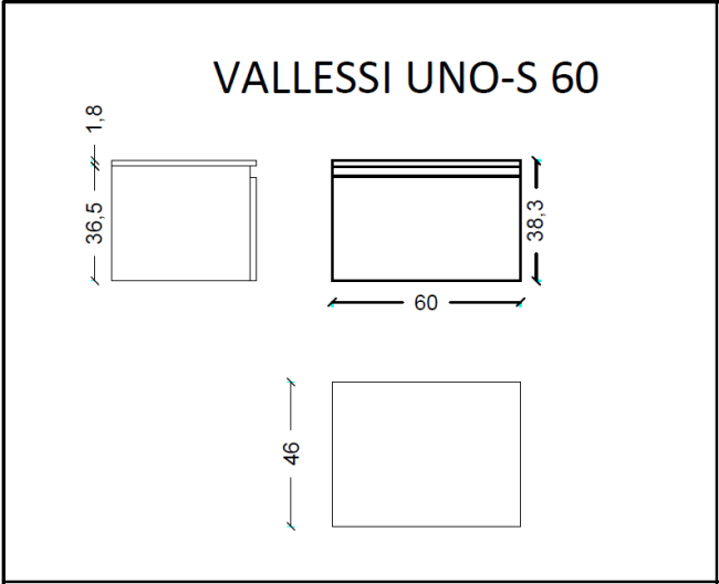 Ящик под столешницу 60см АНТРАЦИТ мат. VALLESSI UNO-S