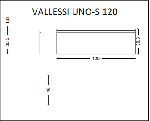Ящик под столешницу 120см АНТРАЦИТ мат. VALLESSI UNO-S