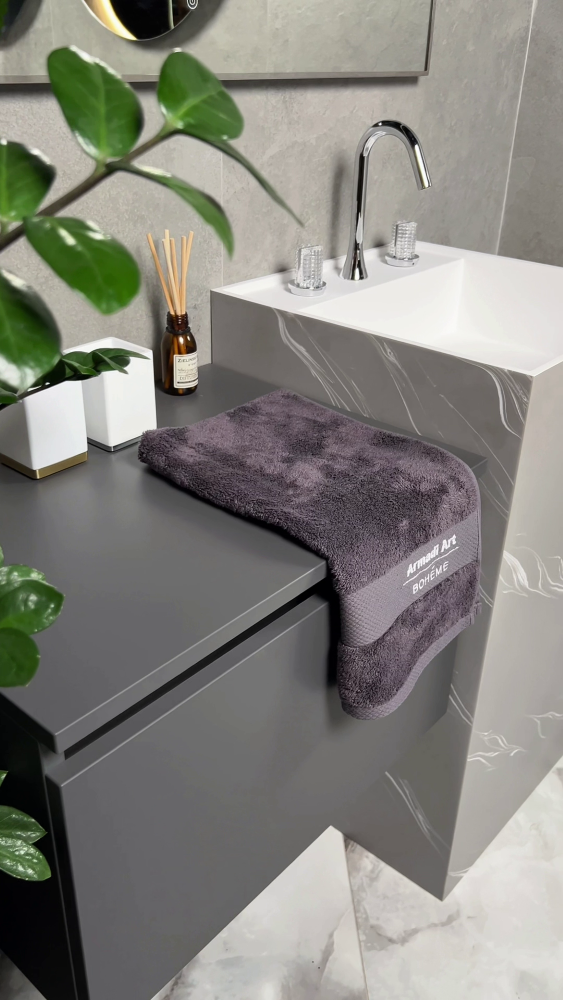 Раковина напольная Cube Corian 480*480*850 Grey base+white veins