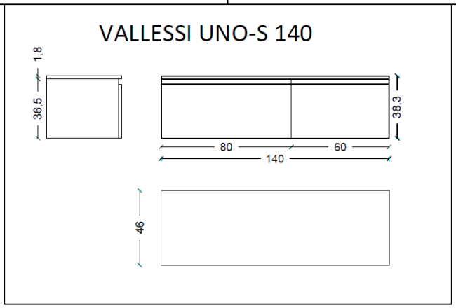 Ящик под столешницу 140см АНТРАЦИТ глянец VALLESSI UNO-S