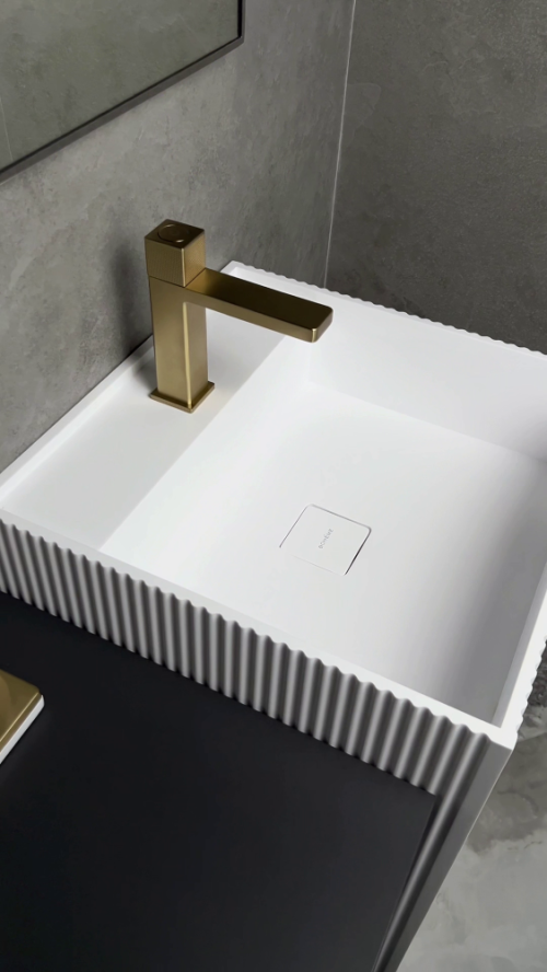Раковина напольная рифленая Cube Corian 480*480*850 Matt White