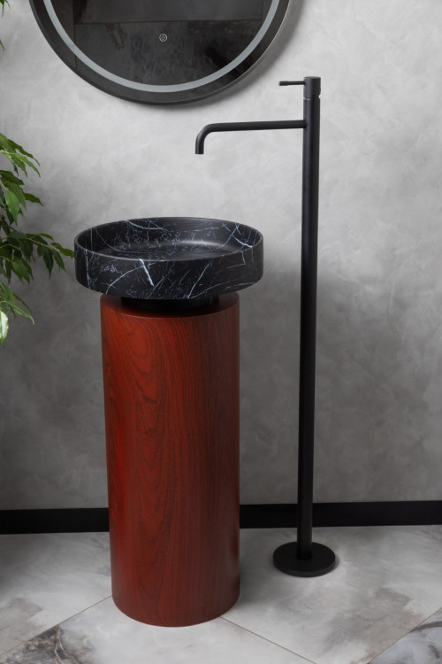 Раковина накладная SOLE Corian 400*130 Nero Marquina + Пьедестал для раковины Corian 300*720 Red Wood