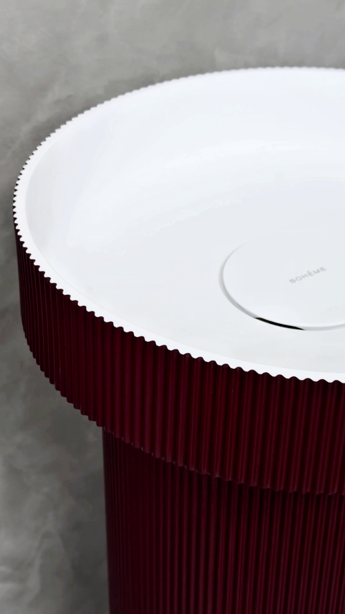 Раковина накладная рифленая SOLE Corian 400*130 Burgundy + Пьедестал для раковины рифленый Corian 300*720 Burgundy