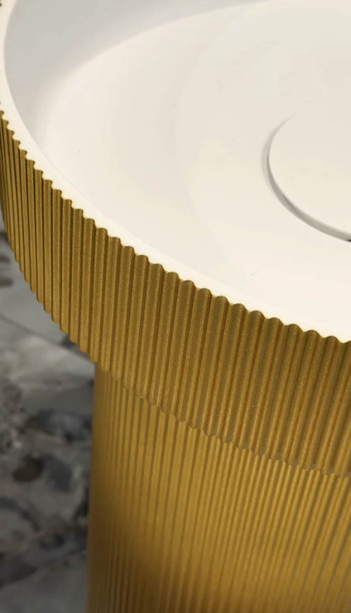 Раковина накладная рифленая SOLE Corian 400*130 GOLD + Пьедестал для раковины рифленый Corian 300*720 GOLD