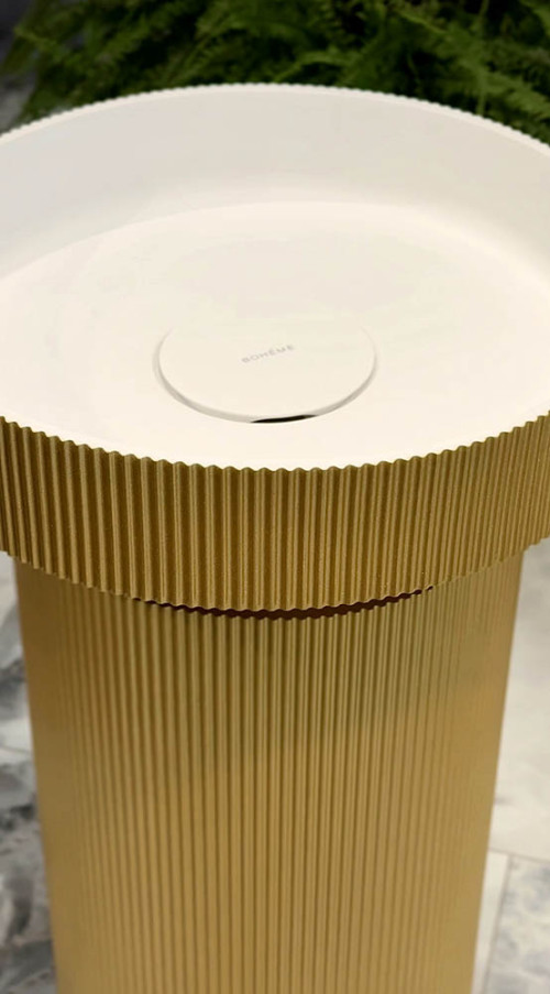 Раковина накладная рифленая SOLE Corian 400*130 GOLD + Пьедестал для раковины рифленый Corian 300*720 GOLD