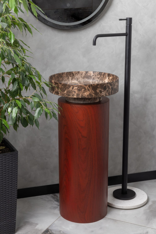 Раковина накладная SOLE Corian 400*130 Emprador + Пьедестал для раковины Corian 300*720 Red Wood