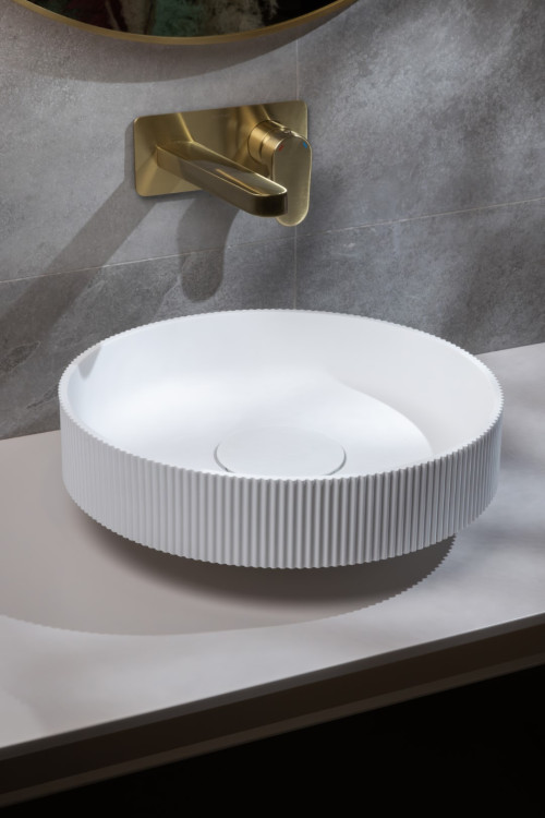 Раковина накладная рифленая SOLE Corian 400*130 белый