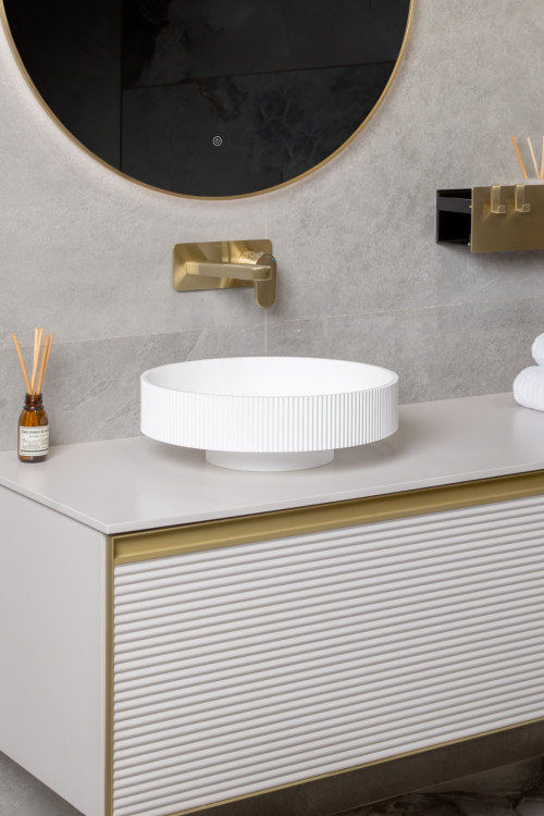 Раковина накладная рифленая SOLE Corian 400*130 белый