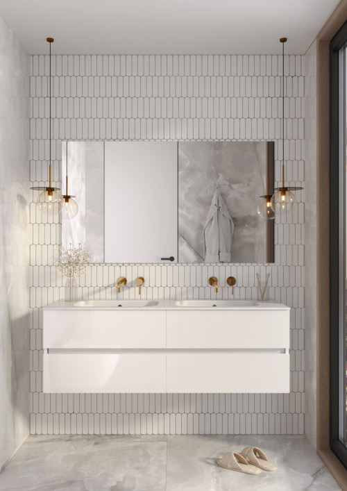 Тумба без раковины Vallessi 140*46cm Белый глянец 4 полки