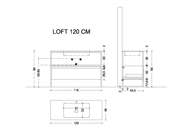 Ящик под консоль LOFT 120 белый, 1 полка